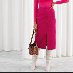 Paris Atelier & Over Stories Corduroy Front Split Midi Skirt Hot Pink 6
